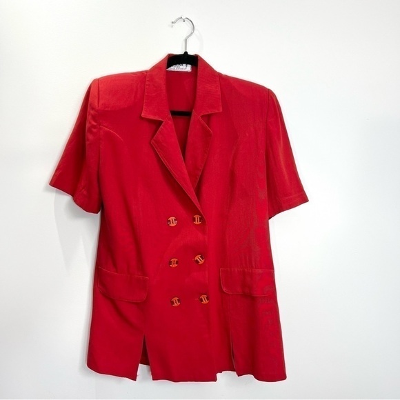Vintage Alabay Red Short Sleeve Padded Shoulder Double Breasted Blazer - Picture 1 of 14